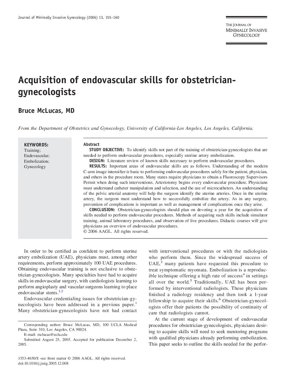 Acquisition of endovascular skills for obstetrician-gynecologists