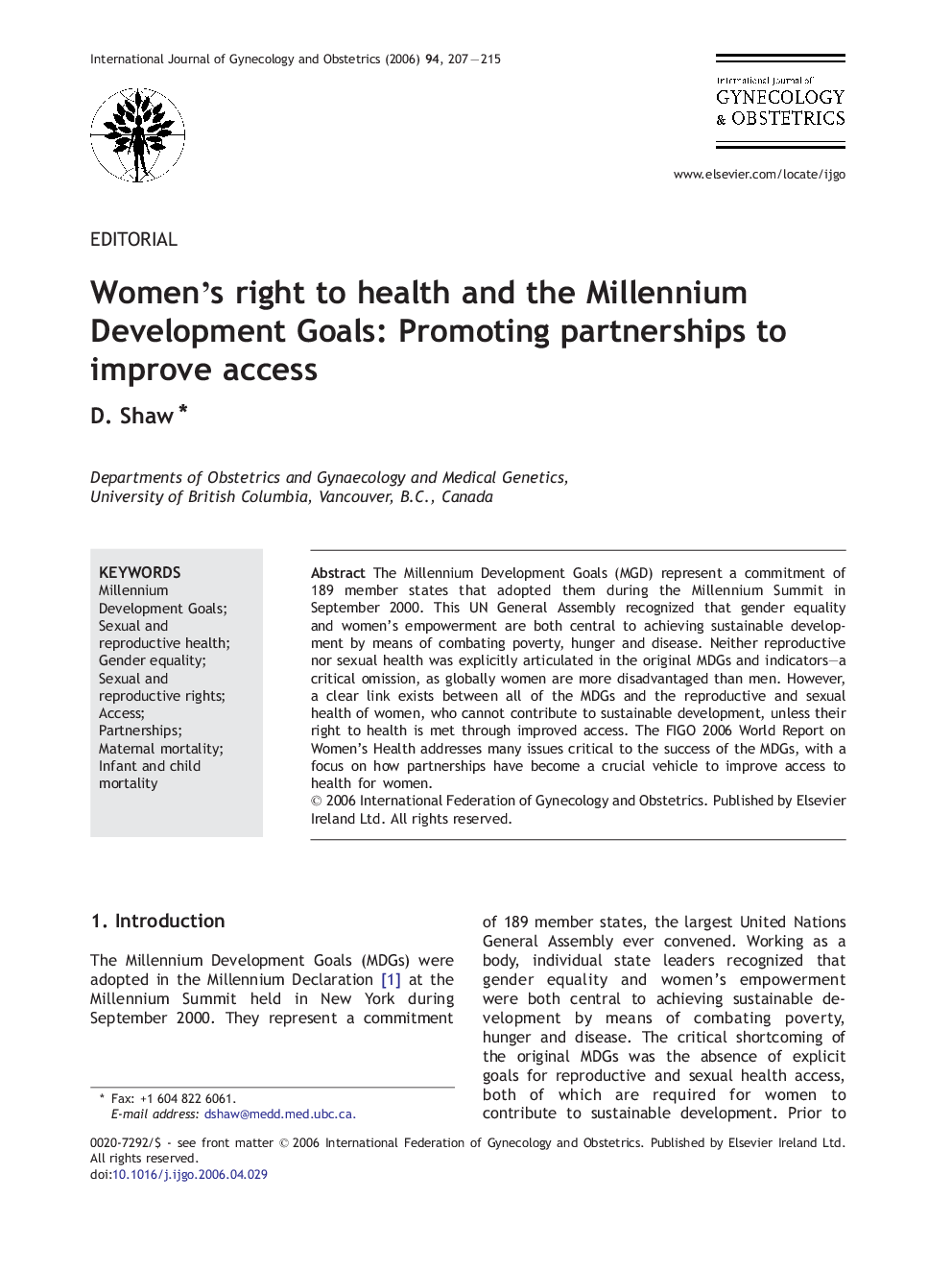 Women's right to health and the Millennium Development Goals: Promoting partnerships to improve access