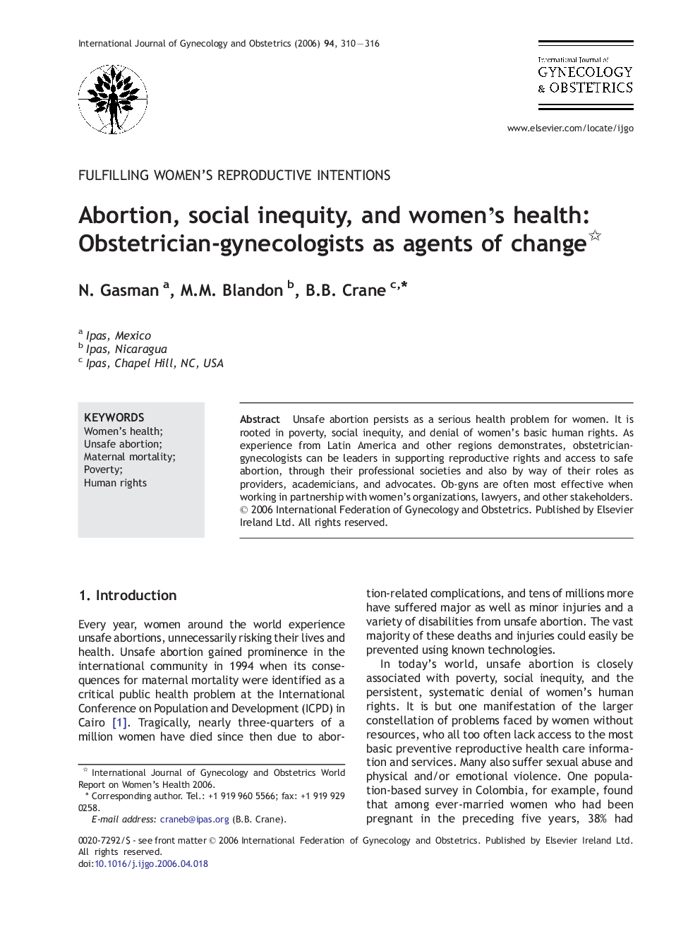 Abortion, social inequity, and women's health: Obstetrician-gynecologists as agents of change 