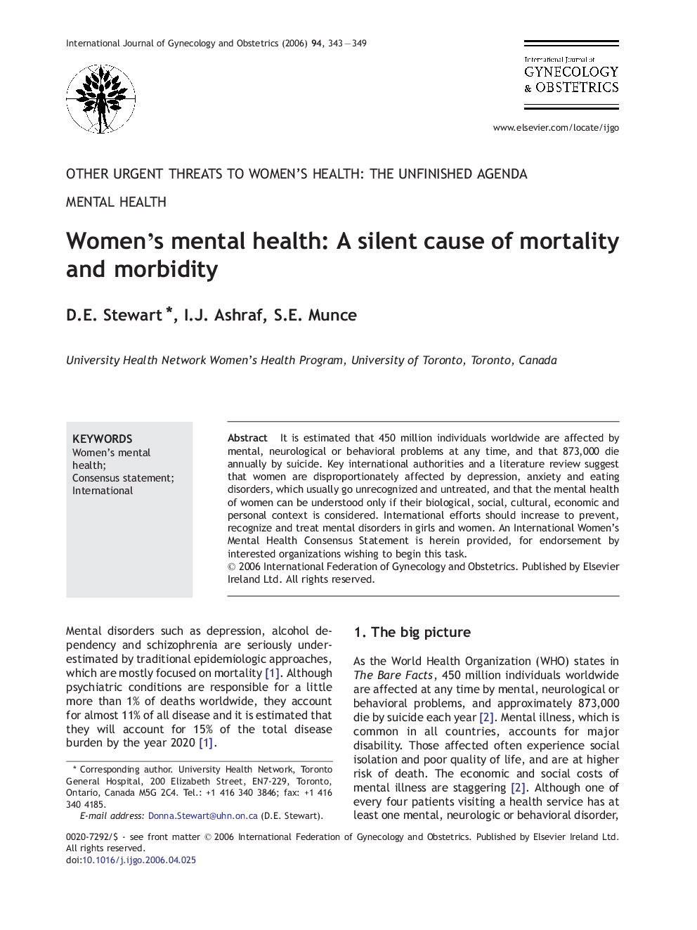 Women's mental health: A silent cause of mortality and morbidity