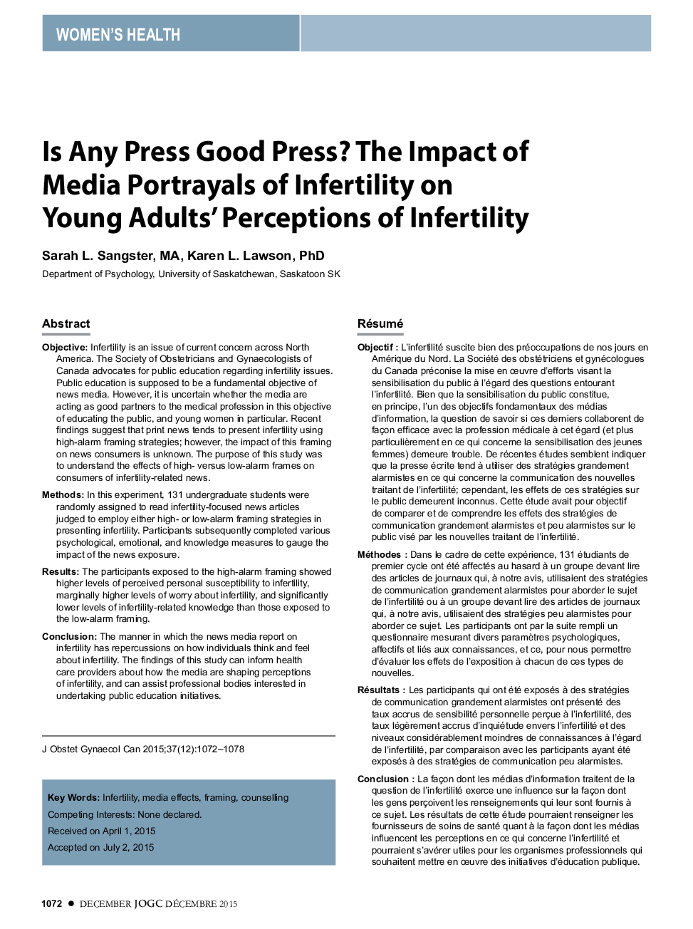 Is Any Press Good Press? The Impact of Media Portrayals of Infertility on Young Adults' Perceptions of Infertility