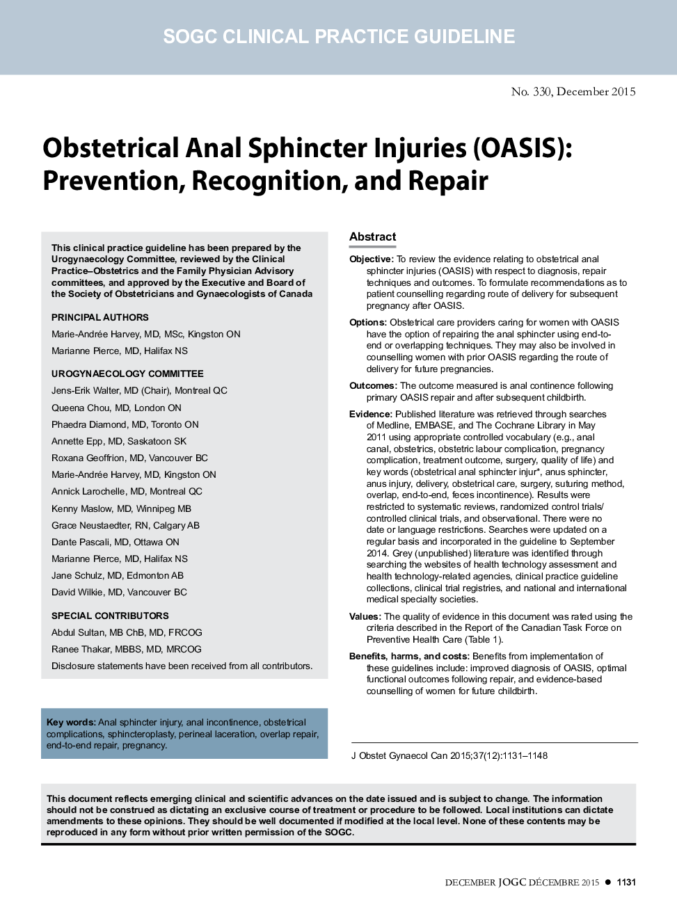 Obstetrical Anal Sphincter Injuries (OASIS): Prevention, Recognition, and Repair