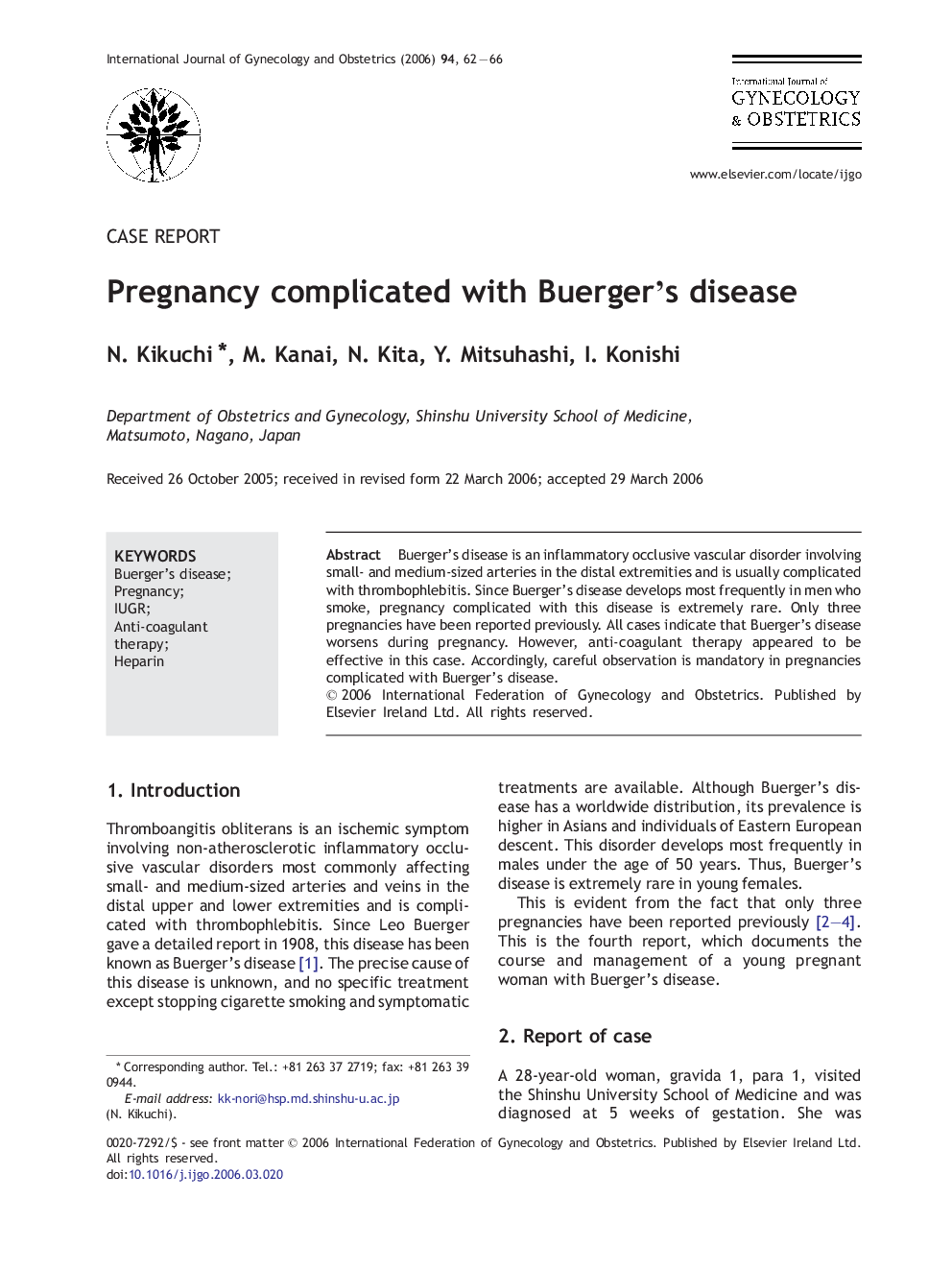 Pregnancy complicated with Buerger's disease