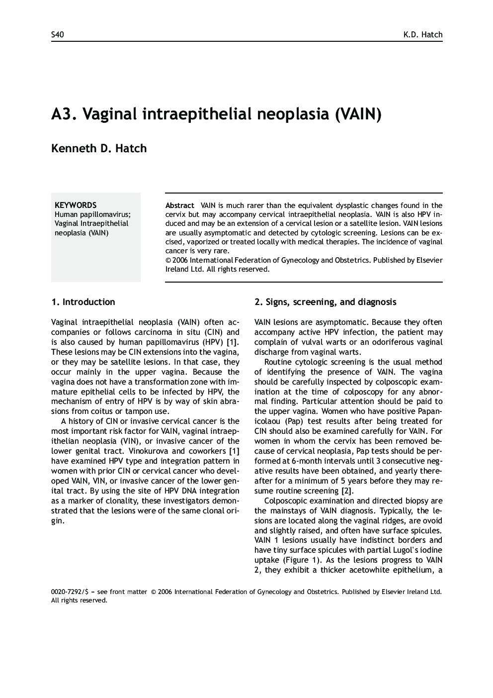 A3. Vaginal intraepithelial neoplasia (VAIN)