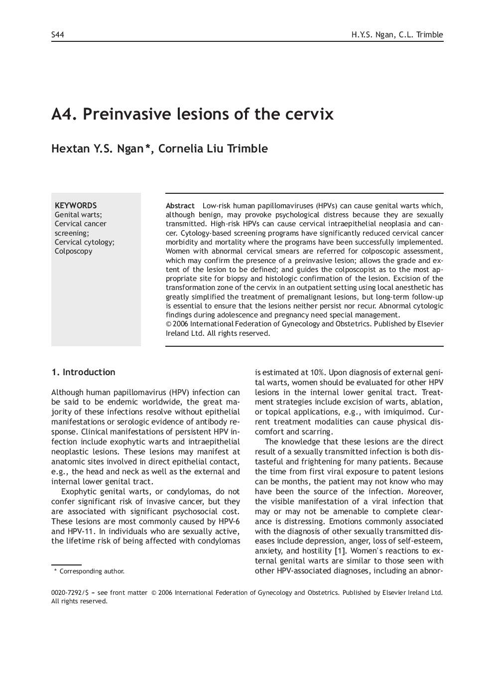 A4. Preinvasive lesions of the cervix