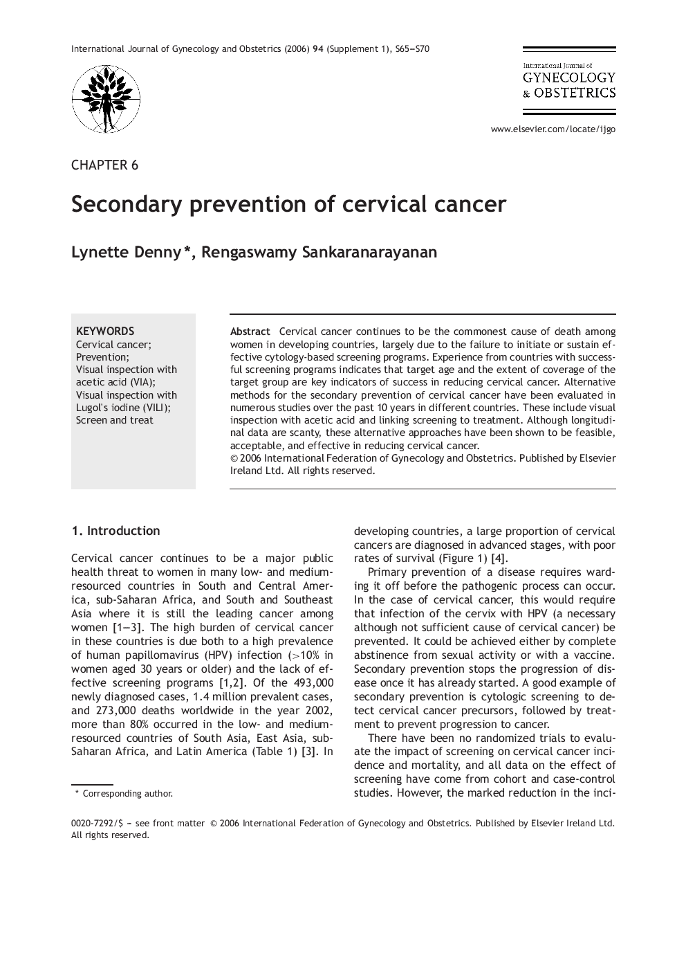 CHAPTER 6 Secondary prevention of cervical cancer