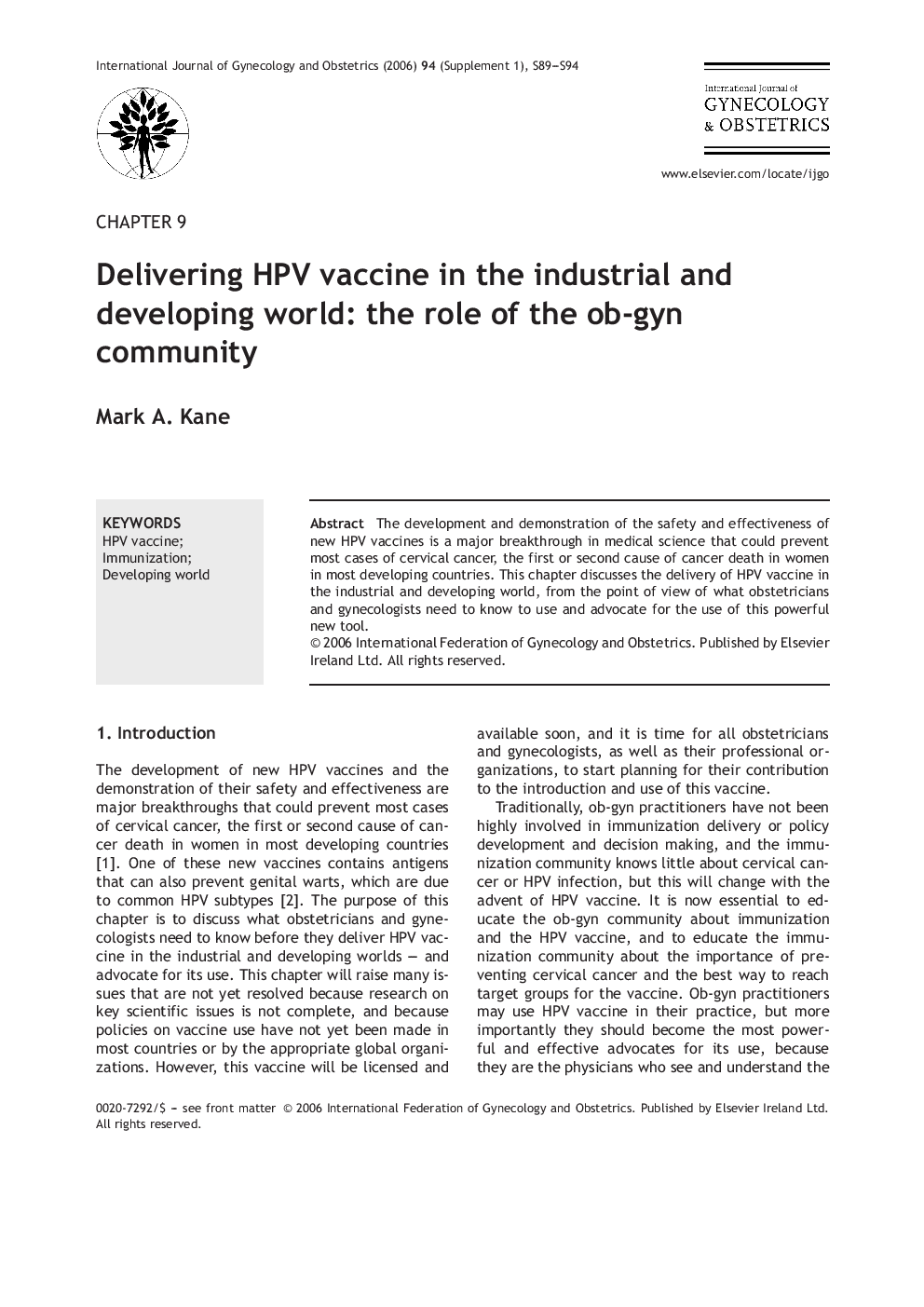CHAPTER 9 Delivering HPV vaccine in the industrial and developing world: the role of the ob-gyn community