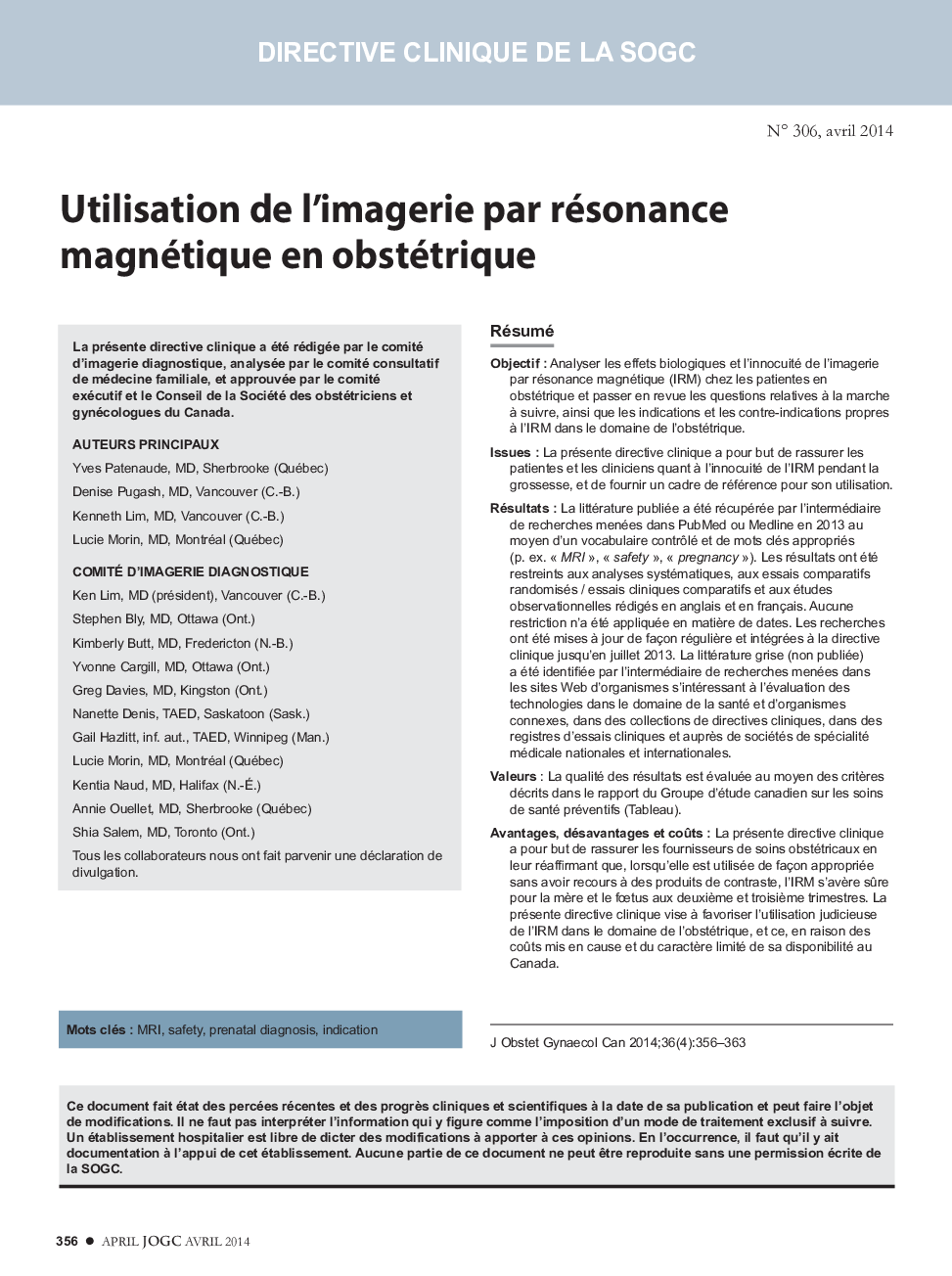 Utilisation de l'imagerie par résonance magnétique en obstétrique