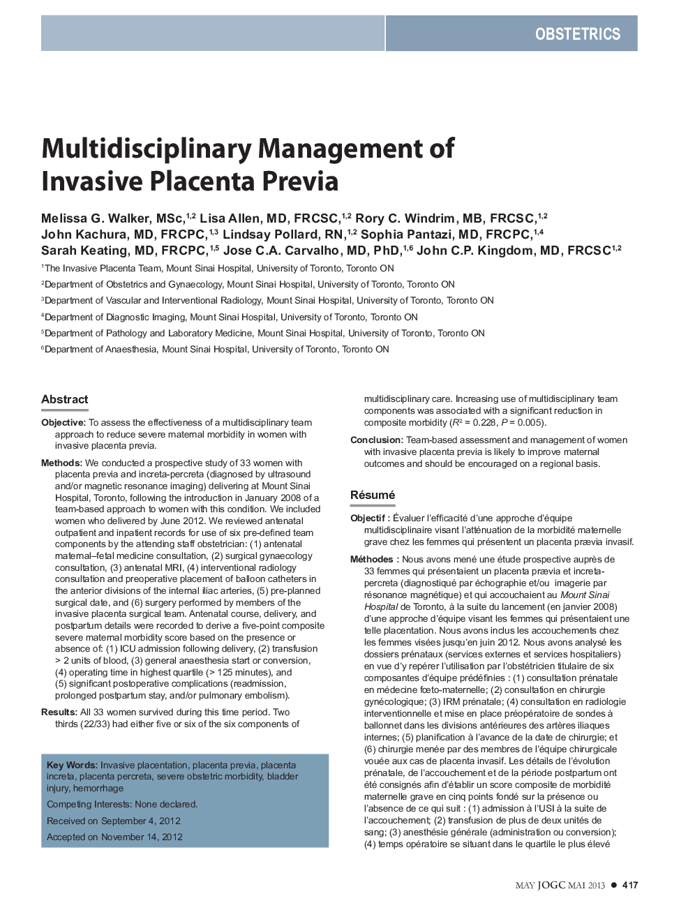 Multidisciplinary Management of Invasive Placenta Previa