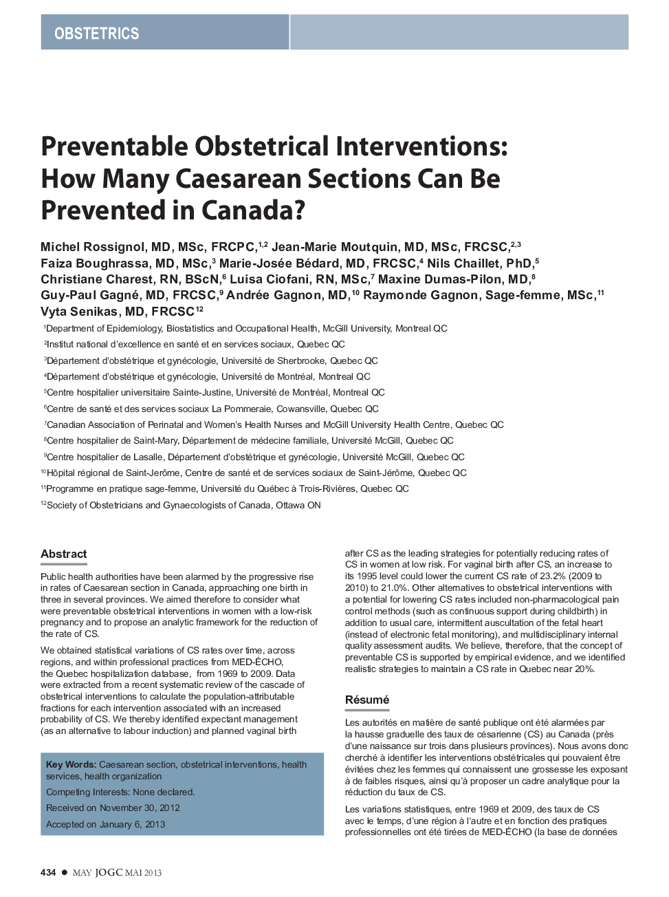 Preventable Obstetrical Interventions: How Many Caesarean Sections Can Be Prevented in Canada?