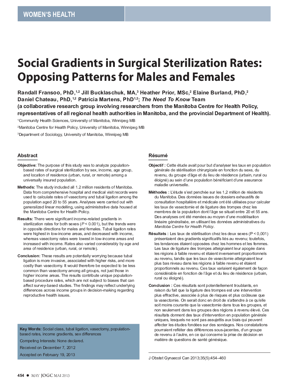 Social Gradients in Surgical Sterilization Rates: Opposing Patterns for Males and Females