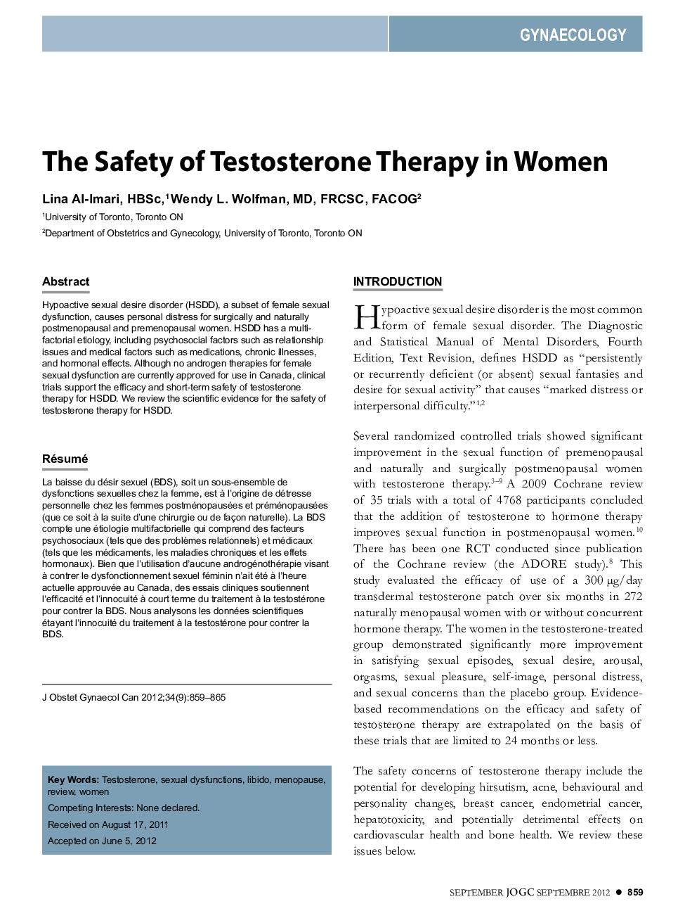 The Safety of Testosterone Therapy in Women
