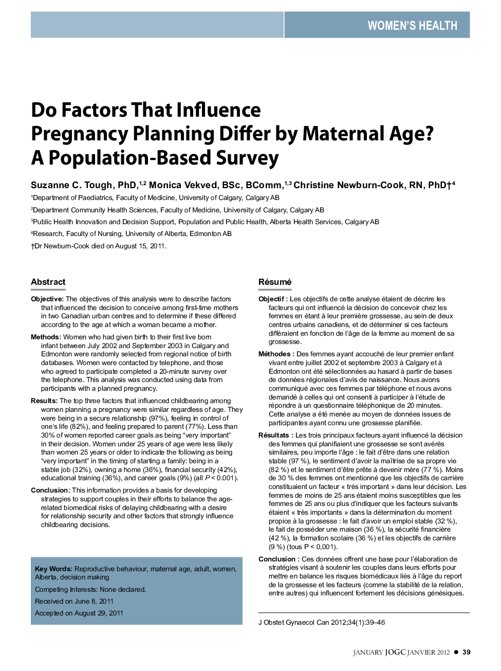 Do Factors That Influence Pregnancy Planning Differ by Maternal Age? A Population-Based Survey