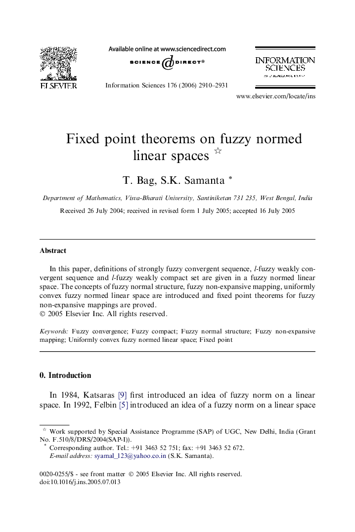 Fixed point theorems on fuzzy normed linear spaces 