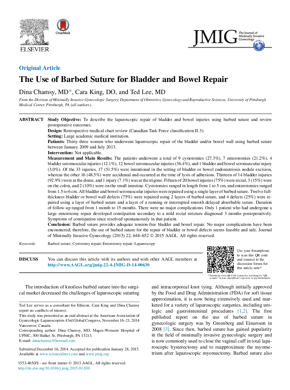 The Use of Barbed Suture for Bladder and Bowel Repair