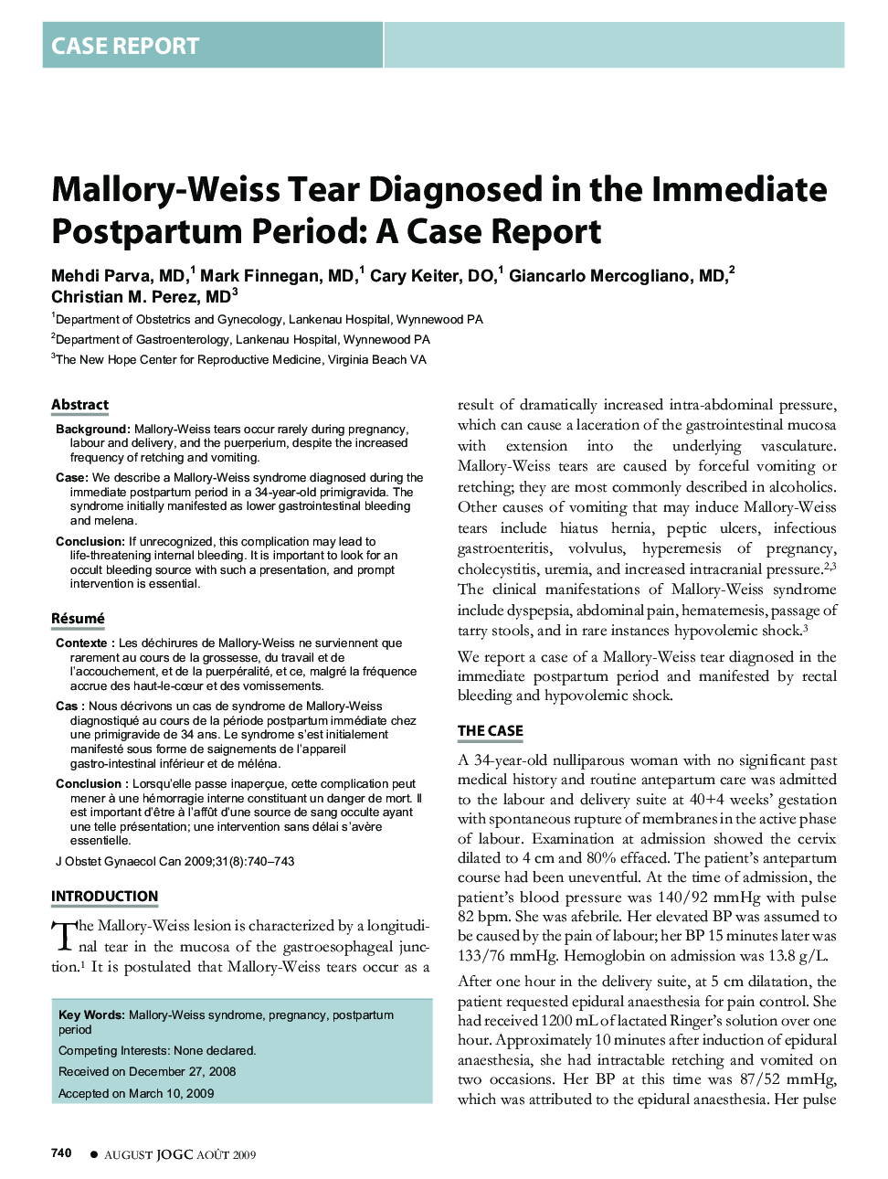 Mallory-Weiss Tear Diagnosed in the Immediate Postpartum Period: A Case Report