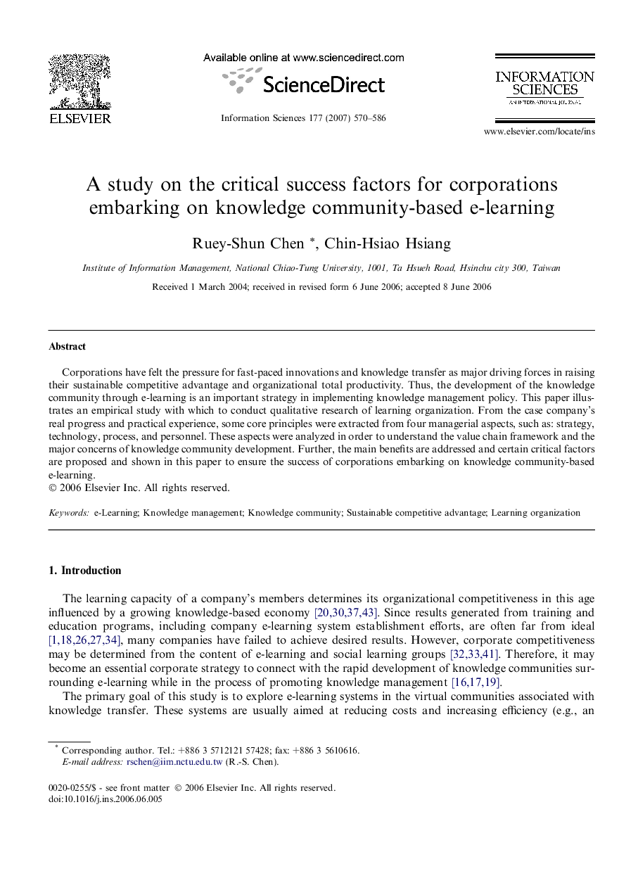 A study on the critical success factors for corporations embarking on knowledge community-based e-learning