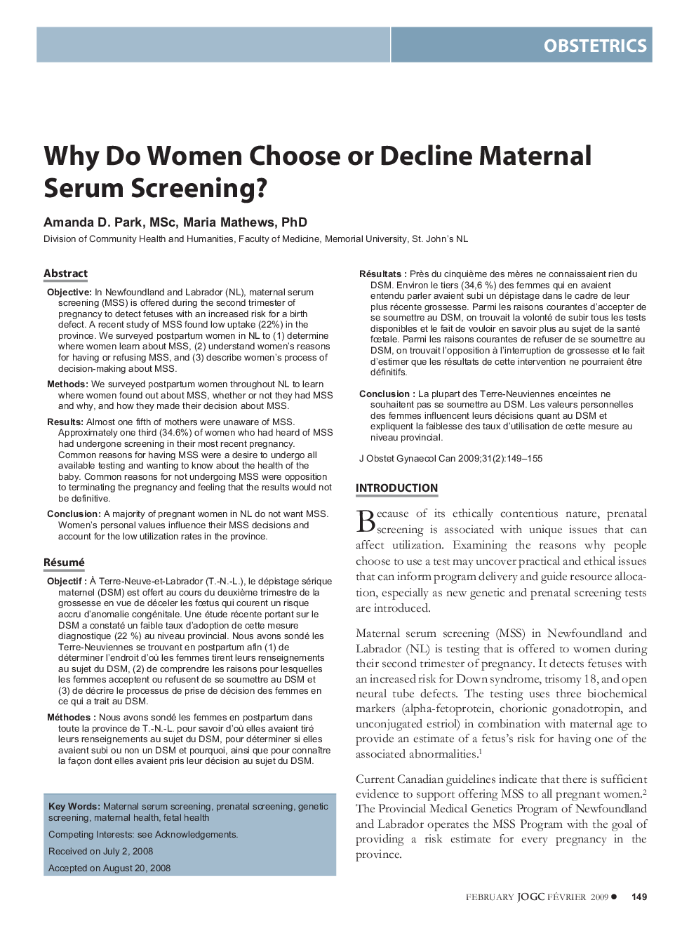 Why Do Women Choose or Decline Maternal Serum Screening?