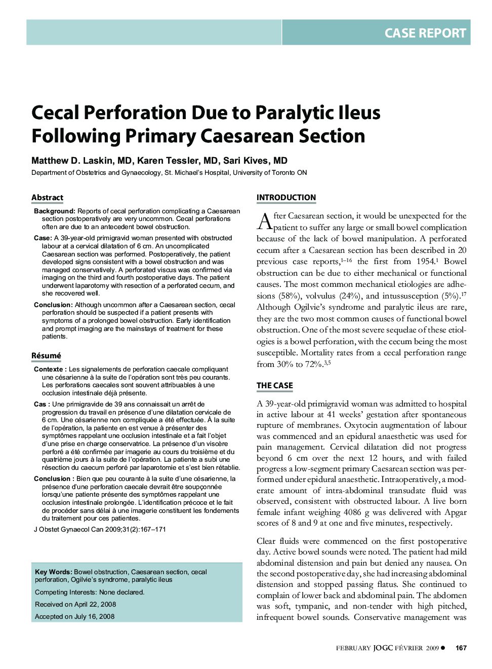 Cecal Perforation Due to Paralytic Ileus Following Primary Caesarean Section