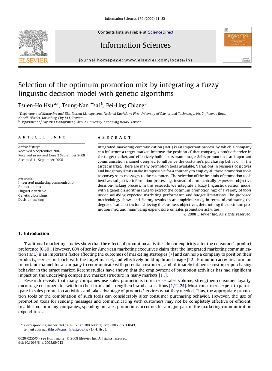 Selection of the optimum promotion mix by integrating a fuzzy linguistic decision model with genetic algorithms