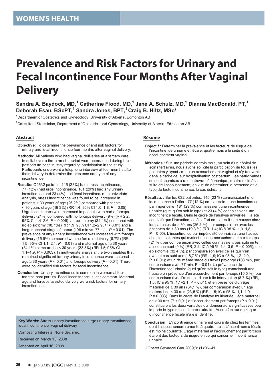 Prevalence and Risk Factors for Urinary and Fecal Incontinence Four Months After Vaginal Delivery