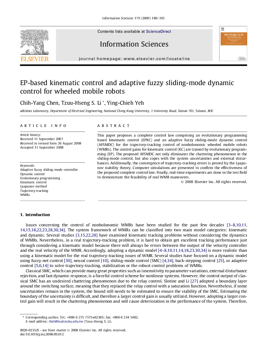 EP-based kinematic control and adaptive fuzzy sliding-mode dynamic control for wheeled mobile robots