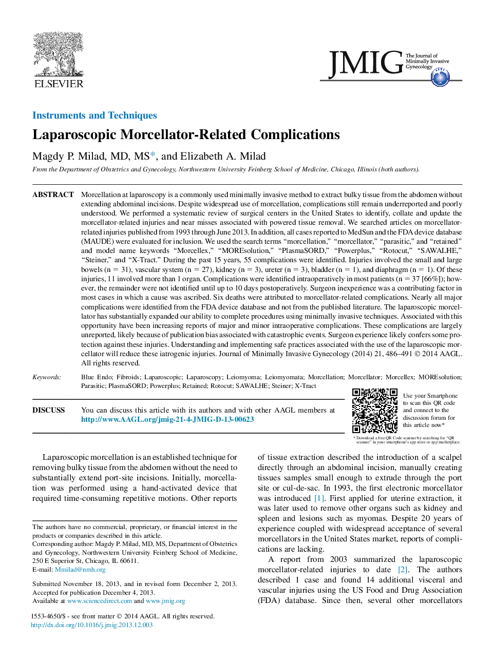 Laparoscopic Morcellator-Related Complications