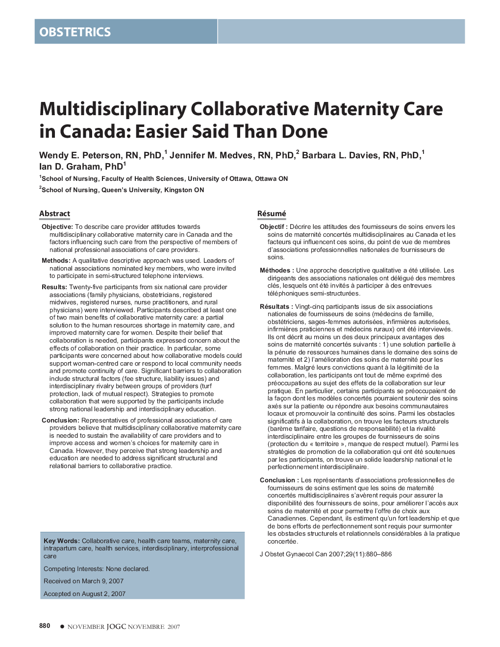 Multidisciplinary Collaborative Maternity Care in Canada: Easier Said Than Done