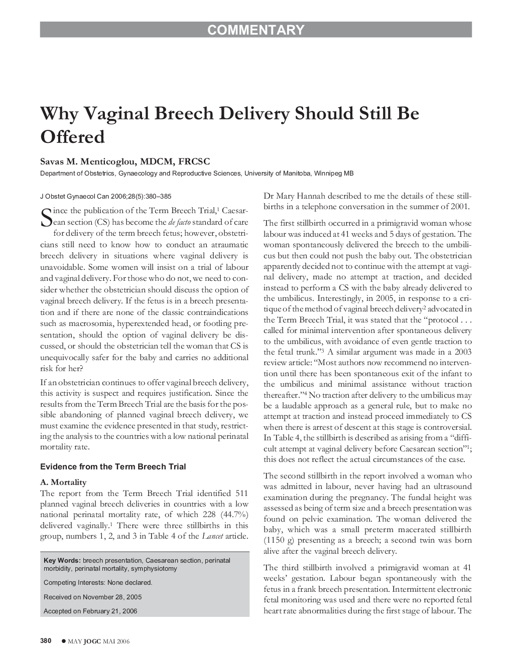 Why Vaginal Breech Delivery Should Still Be Offered