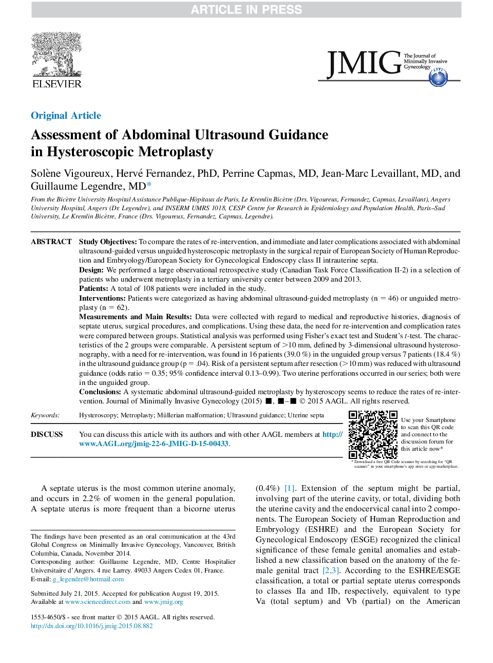 Assessment of Abdominal Ultrasound Guidance inÂ HysteroscopicÂ Metroplasty