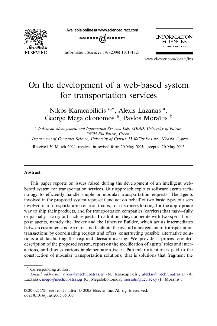 On the development of a web-based system for transportation services