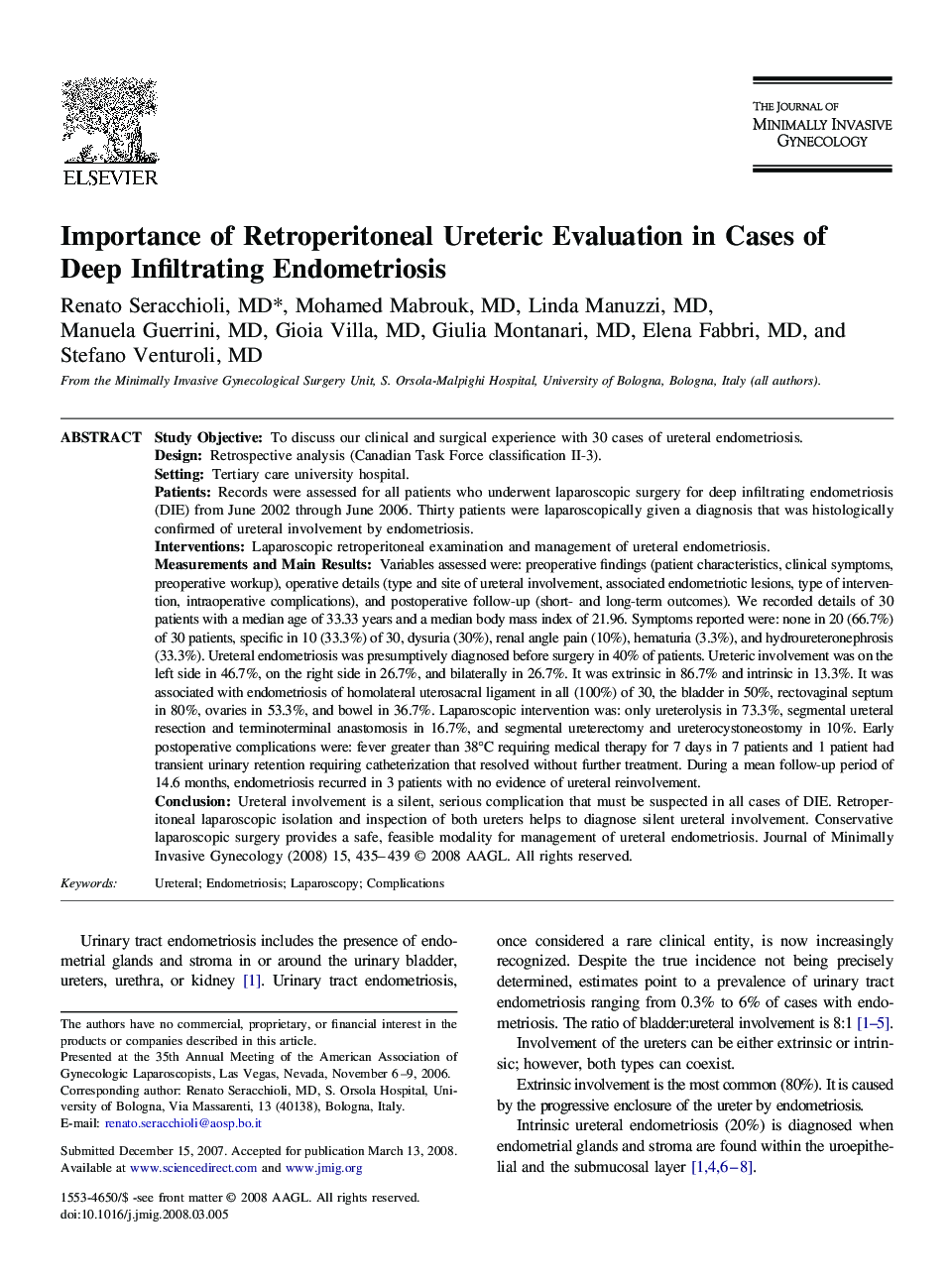 Importance of Retroperitoneal Ureteric Evaluation in Cases of Deep Infiltrating Endometriosis 