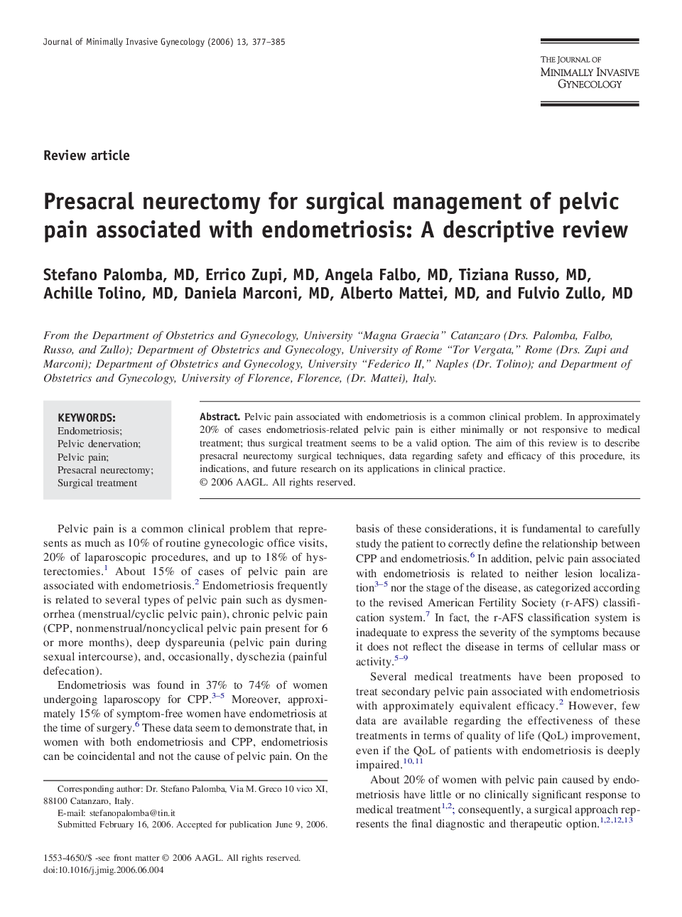 Presacral neurectomy for surgical management of pelvic pain associated with endometriosis: A descriptive review