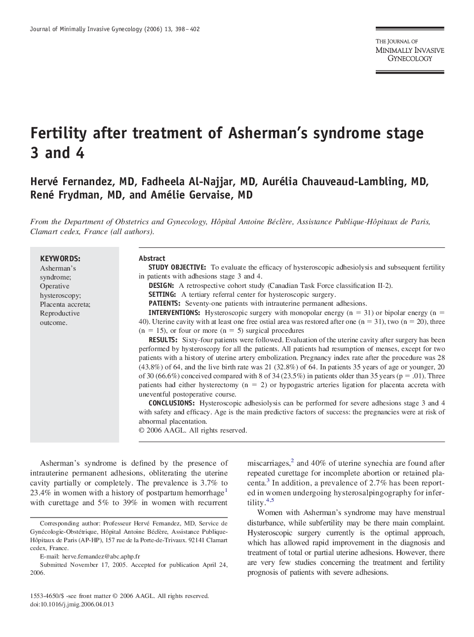 Fertility after treatment of Asherman’s syndrome stage 3 and 4