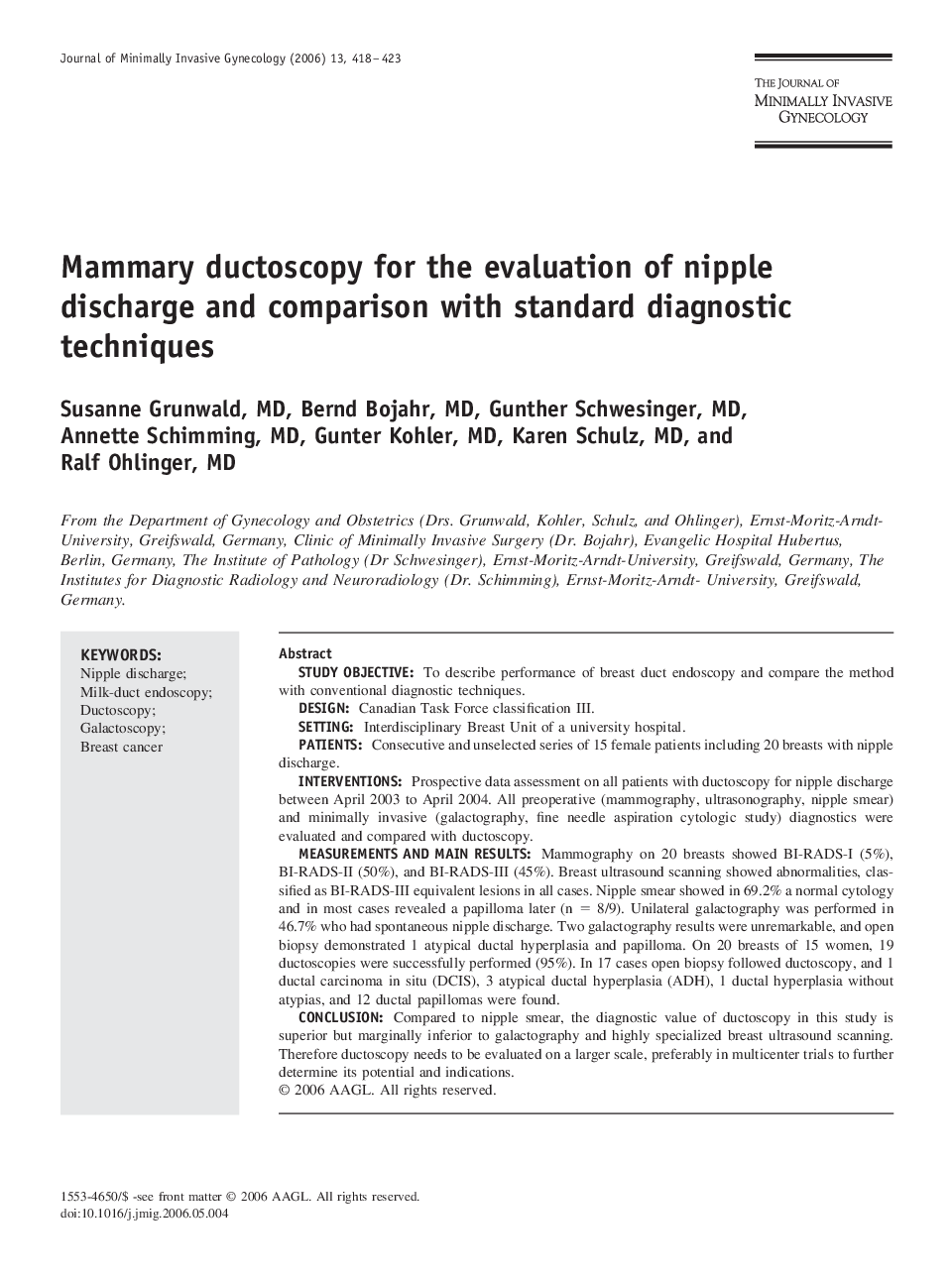 Mammary ductoscopy for the evaluation of nipple discharge and comparison with standard diagnostic techniques