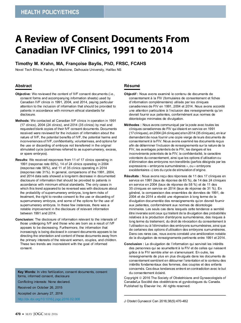 A Review of Consent Documents From Canadian IVF Clinics, 1991 to 2014