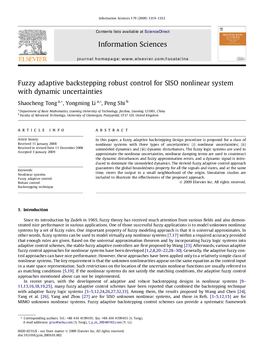 Fuzzy adaptive backstepping robust control for SISO nonlinear system with dynamic uncertainties