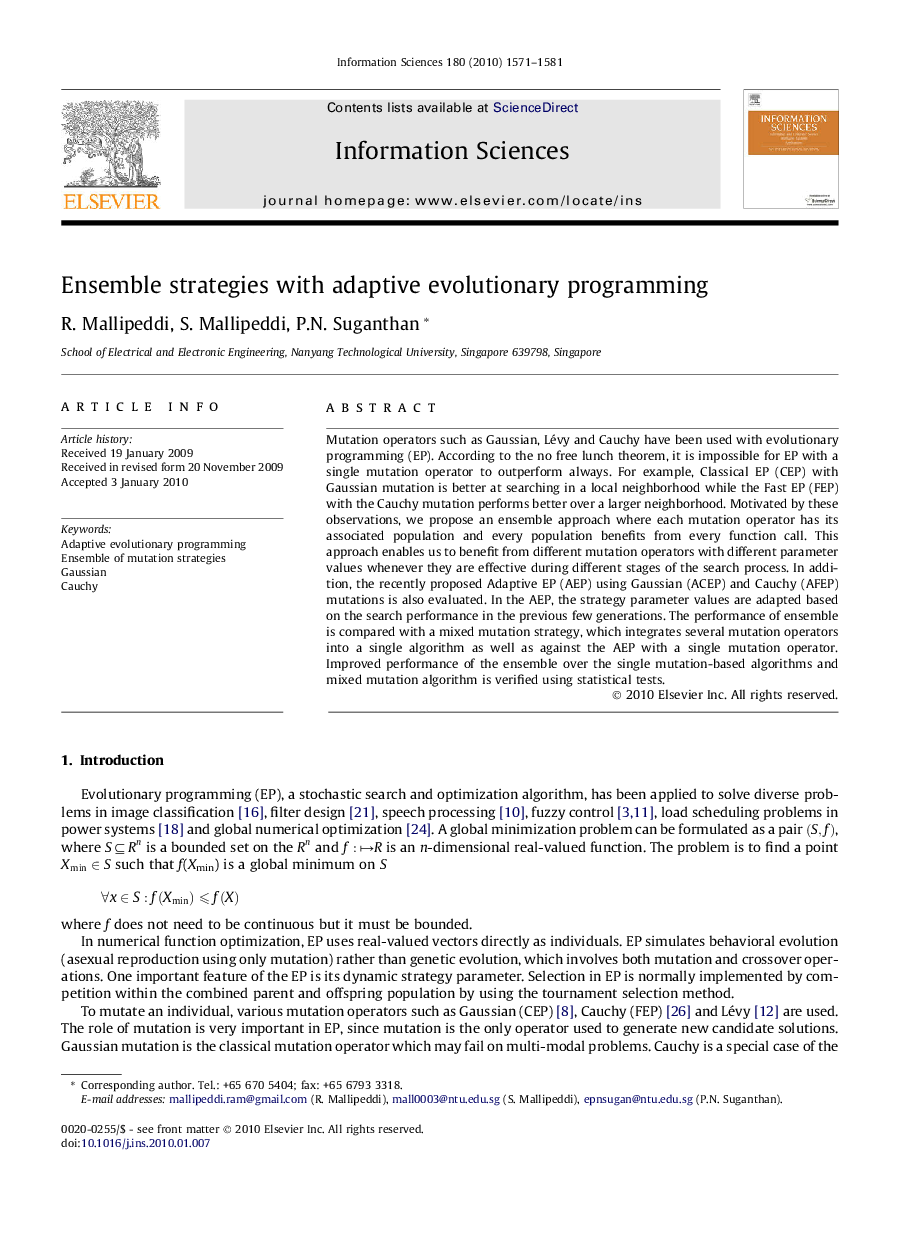 Ensemble strategies with adaptive evolutionary programming