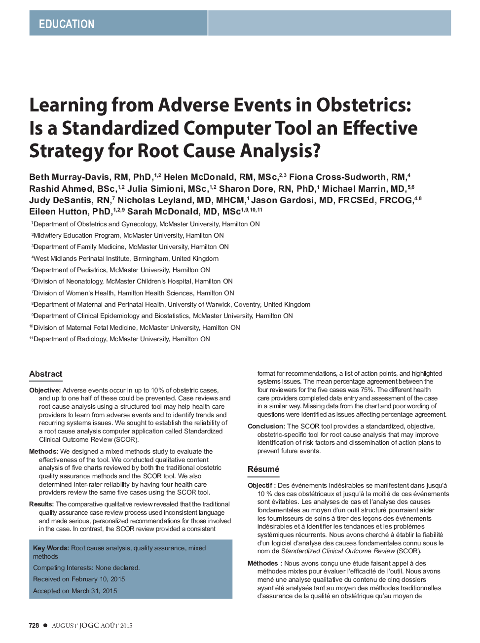 Learning from Adverse Events in Obstetrics: Is a Standardized Computer Tool an Effective Strategy for Root Cause Analysis?