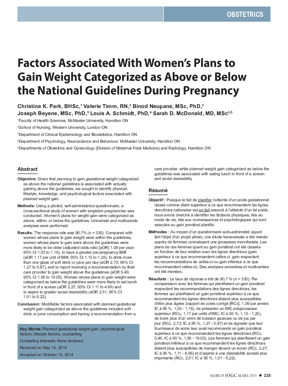 Factors Associated With Women's Plans to Gain Weight Categorized as Above or Below the National Guidelines During Pregnancy