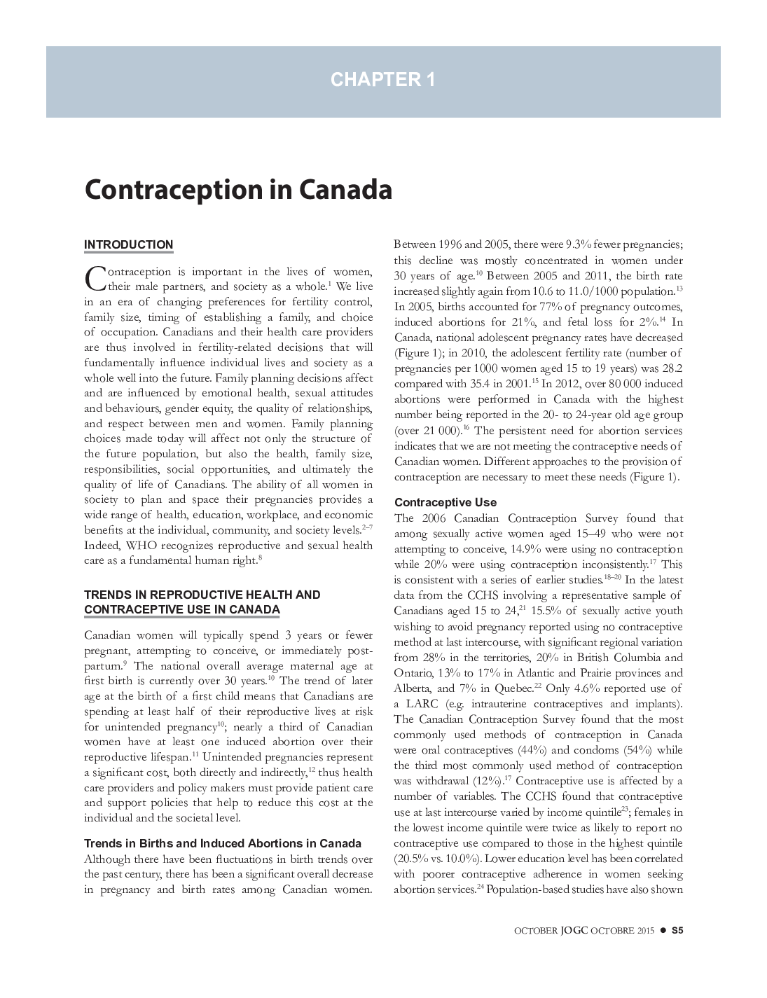 Canadian Contraception Consensus Chapter 1 Contraception in Canada