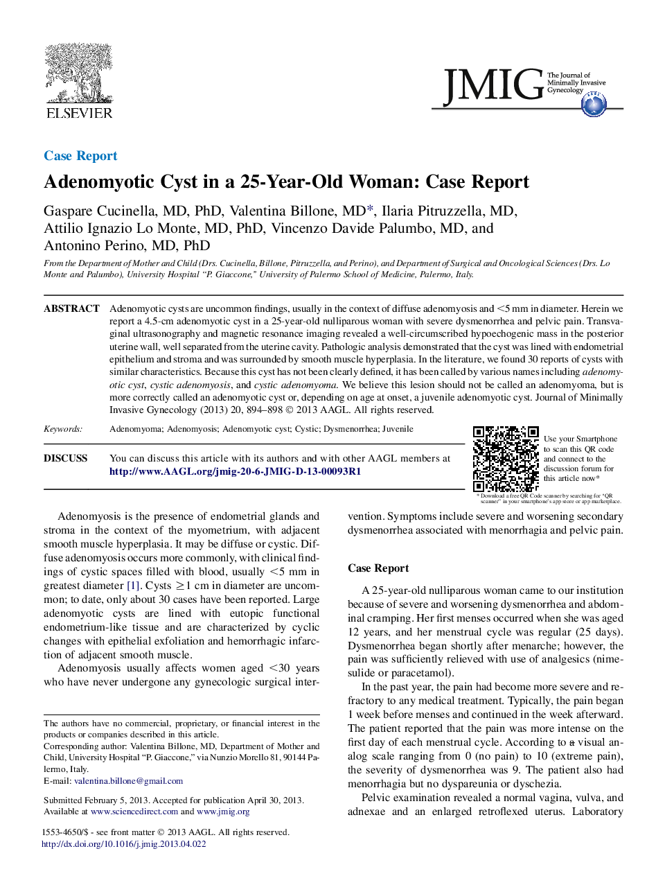 Adenomyotic Cyst in a 25-Year-Old Woman: Case Report 