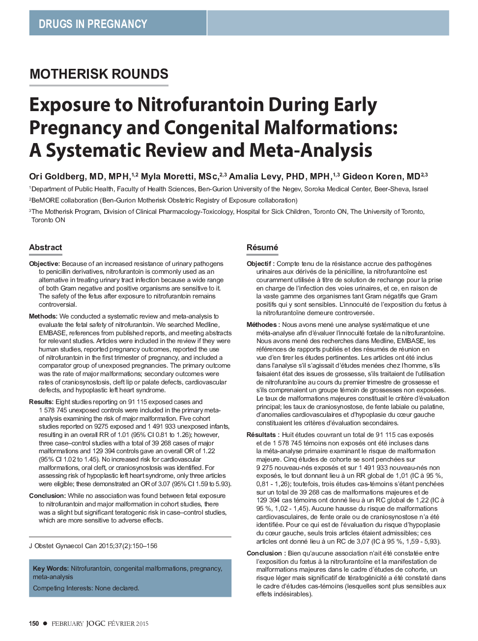 Exposure to Nitrofurantoin During Early Pregnancy and Congenital Malformations: A Systematic Review and Meta-Analysis