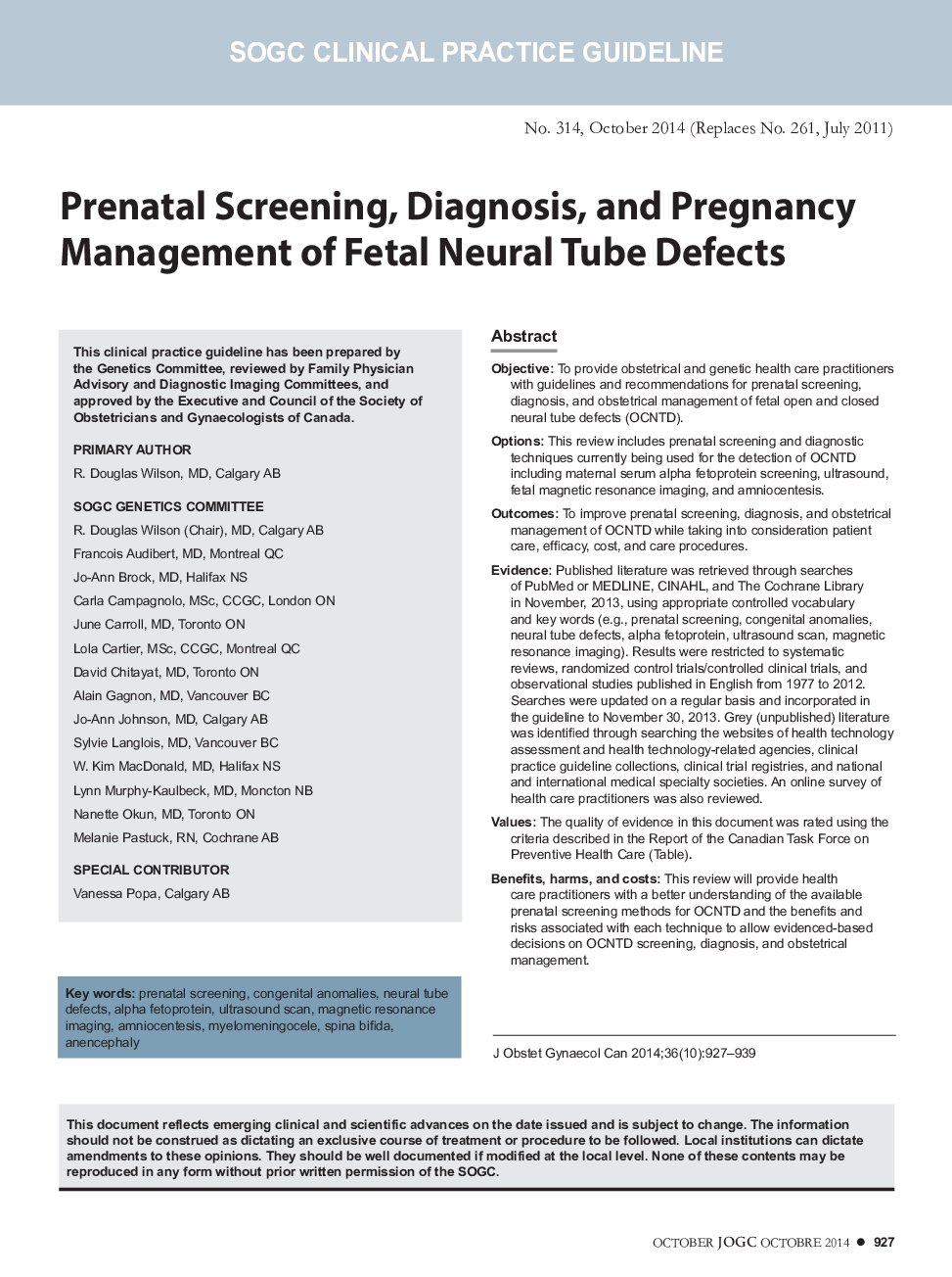 Prenatal Screening, Diagnosis, and Pregnancy Management of Fetal Neural Tube Defects