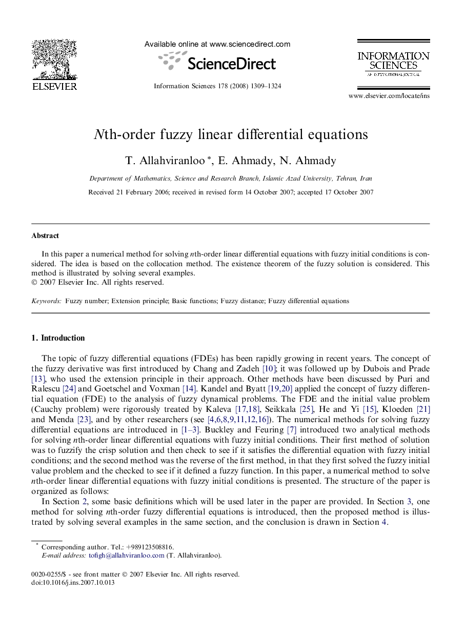 Nth-order fuzzy linear differential equations