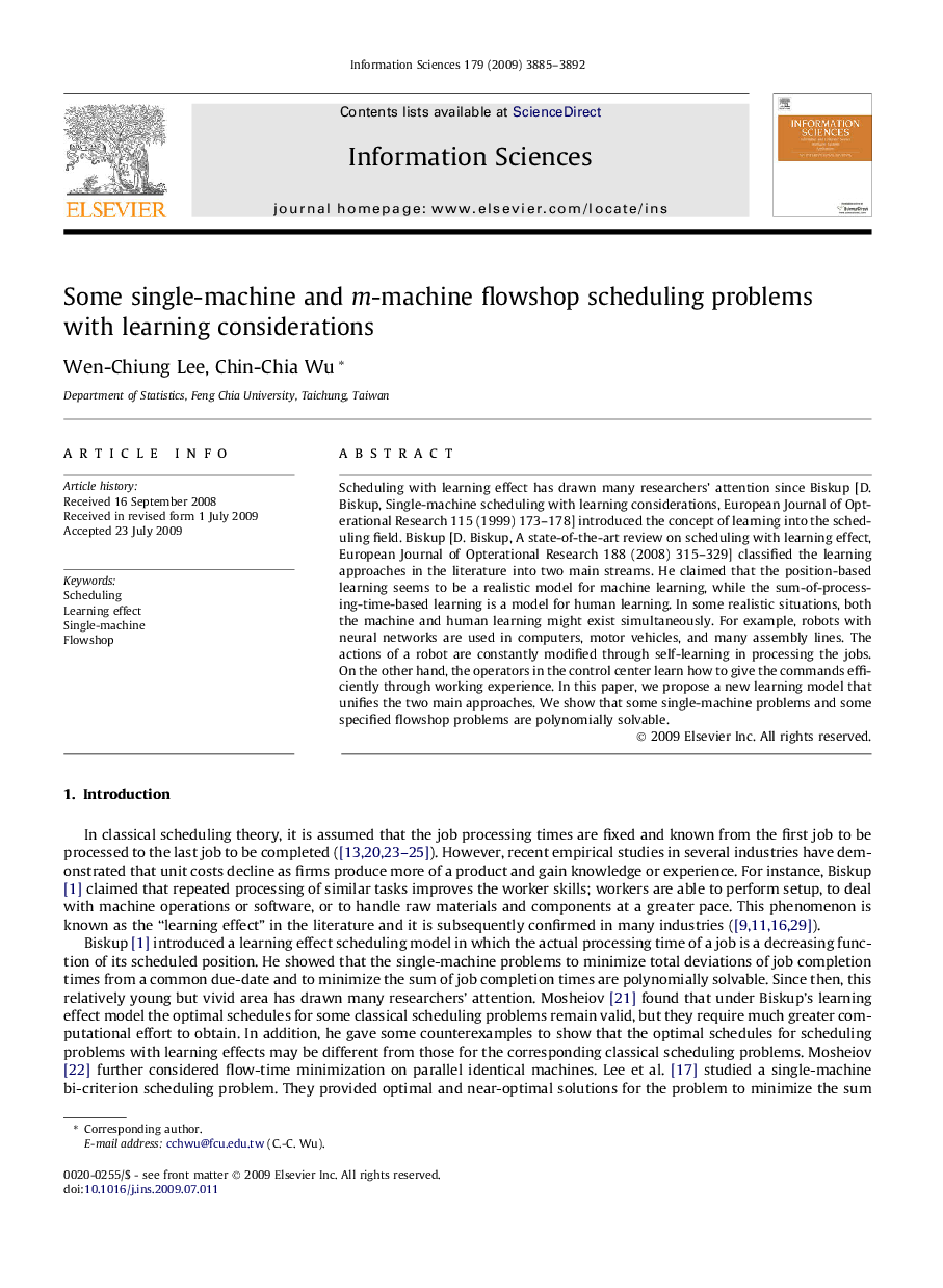 Some single-machine and m-machine flowshop scheduling problems with learning considerations