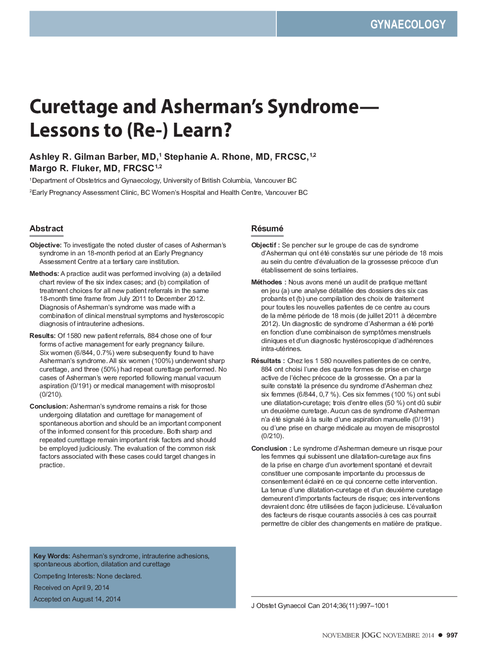 Curettage and Asherman's Syndrome-Lessons to (Re-) Learn?
