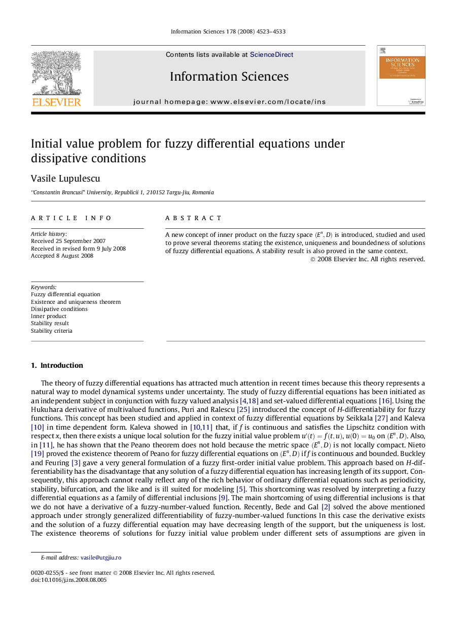 Initial value problem for fuzzy differential equations under dissipative conditions