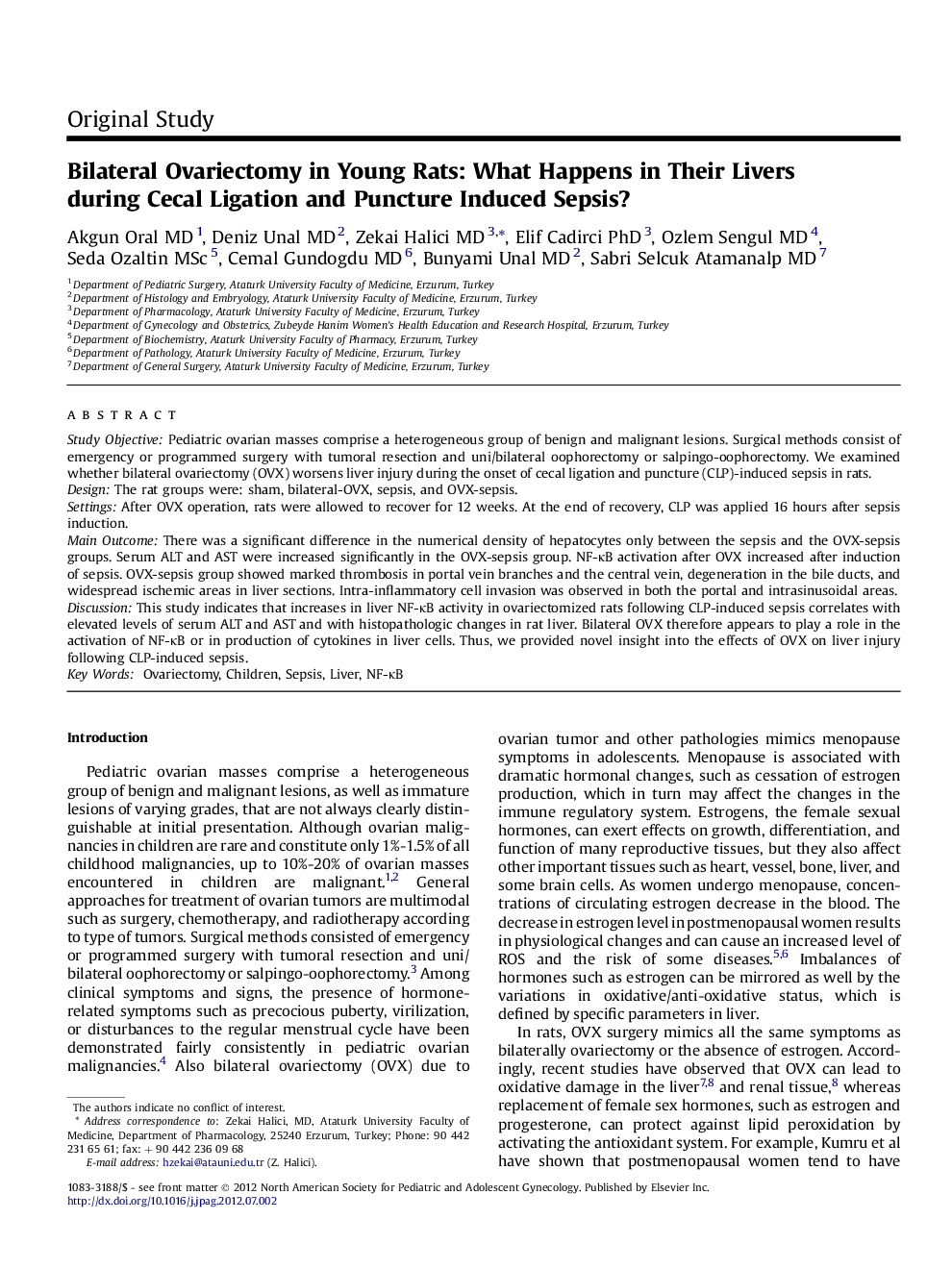 Bilateral Ovariectomy in Young Rats: What Happens in Their Livers during Cecal Ligation and Puncture Induced Sepsis? 