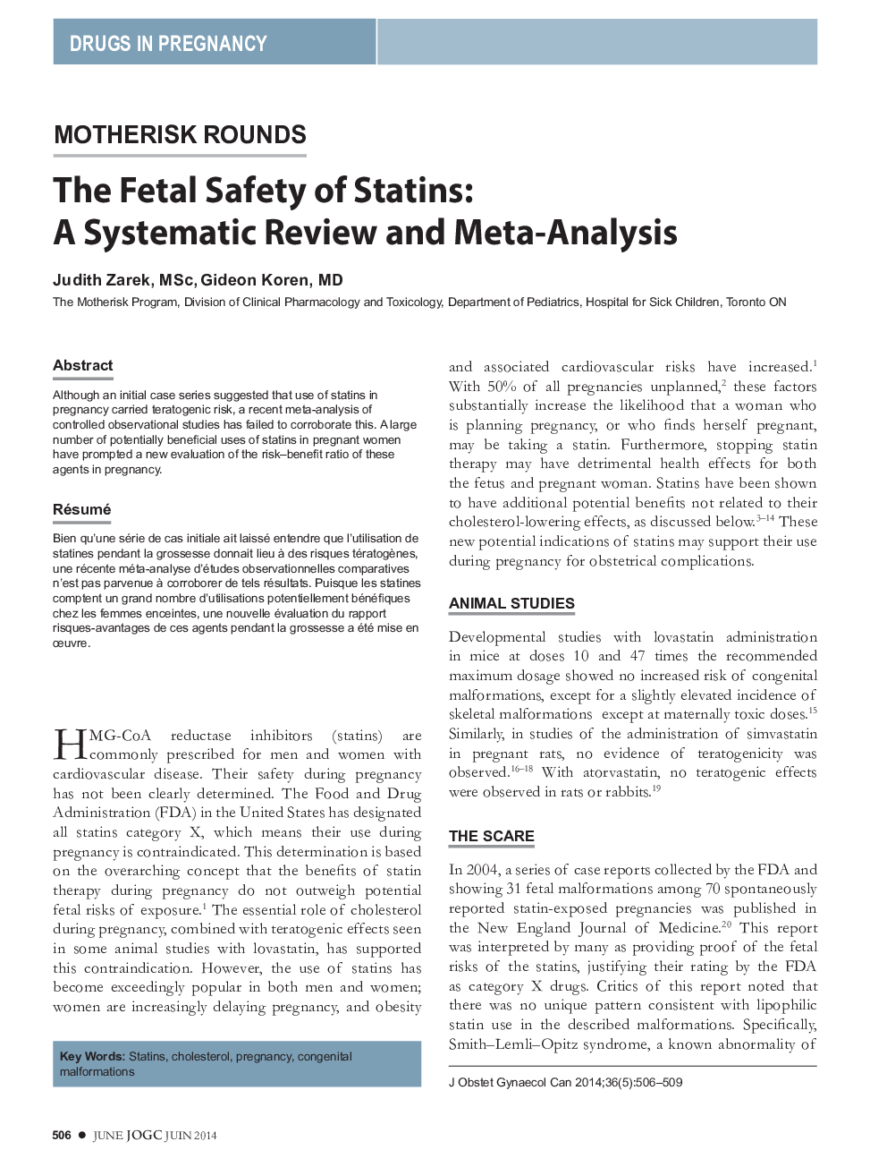 The Fetal Safety of Statins: A Systematic Review and Meta-Analysis